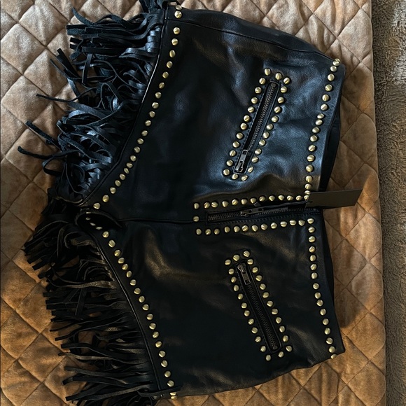 Black High Waist Studded Fringe Shorts - Picture 5 of 5